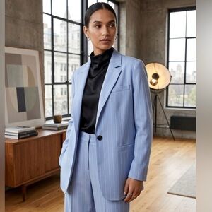 Argent Tailored Blazer Sz 10 Blue Pinstripe Made USA NWT Luxury Workwear Jacket